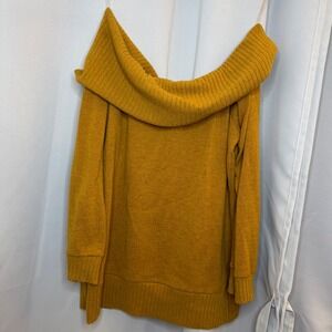 Libian Off Shoulder Tunic Top Ribbed Knit Long Sleeve Mustard‎ Yellow 3X